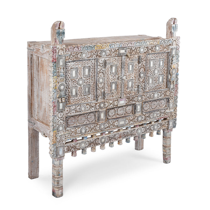Angled View Of Teak Rubari "Damchiya" Dowry Chest From Kutch | Indigo Antiques