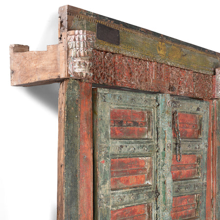 Painted Iron Bound Door From Gujarat - 18th Century