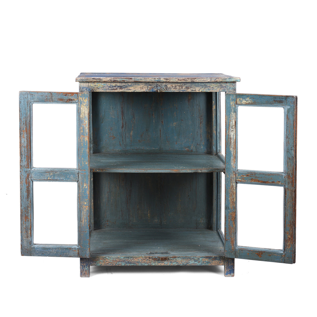Open Doors View Of Antique Indian Painted Glazed Book Cabinet | Indigo Antiques