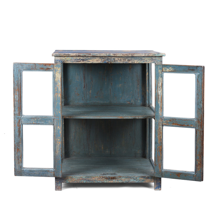 Open Doors View Of Antique Indian Painted Glazed Book Cabinet | Indigo Antiques