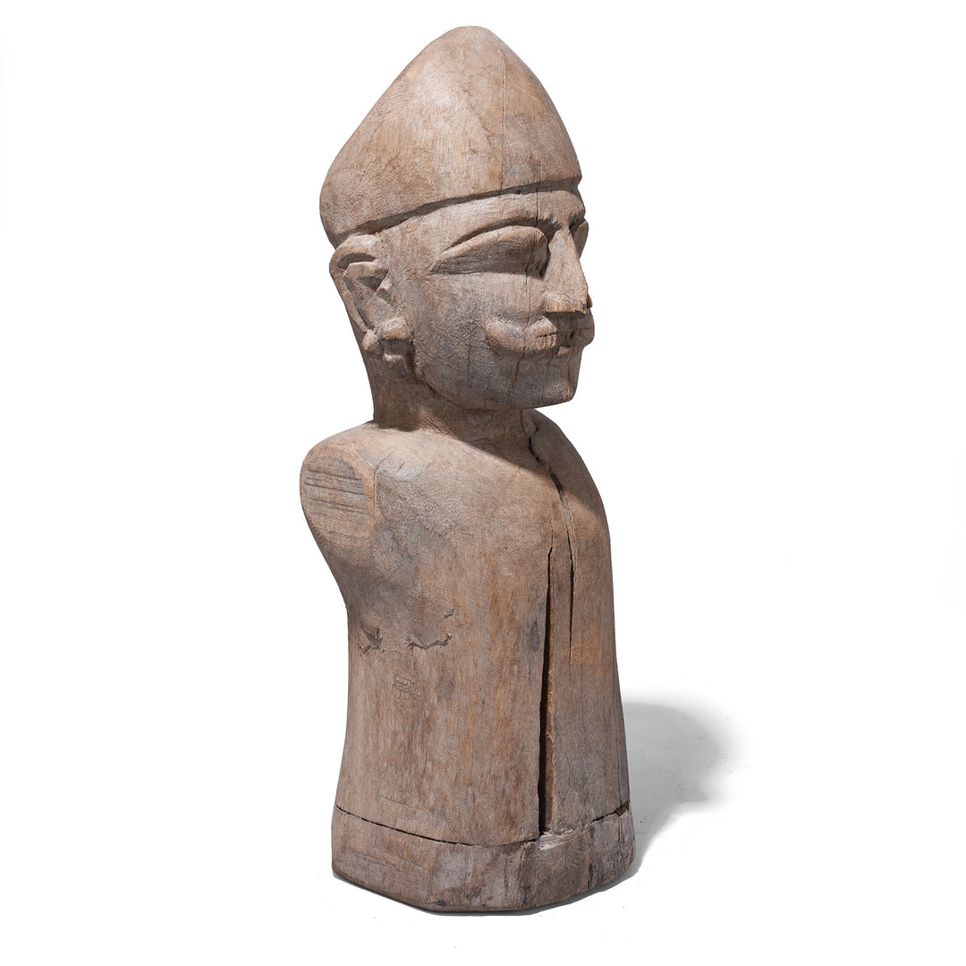 Angled VIew Of Antique Indian Carved Rajasthani Figure | Indigo Antiques