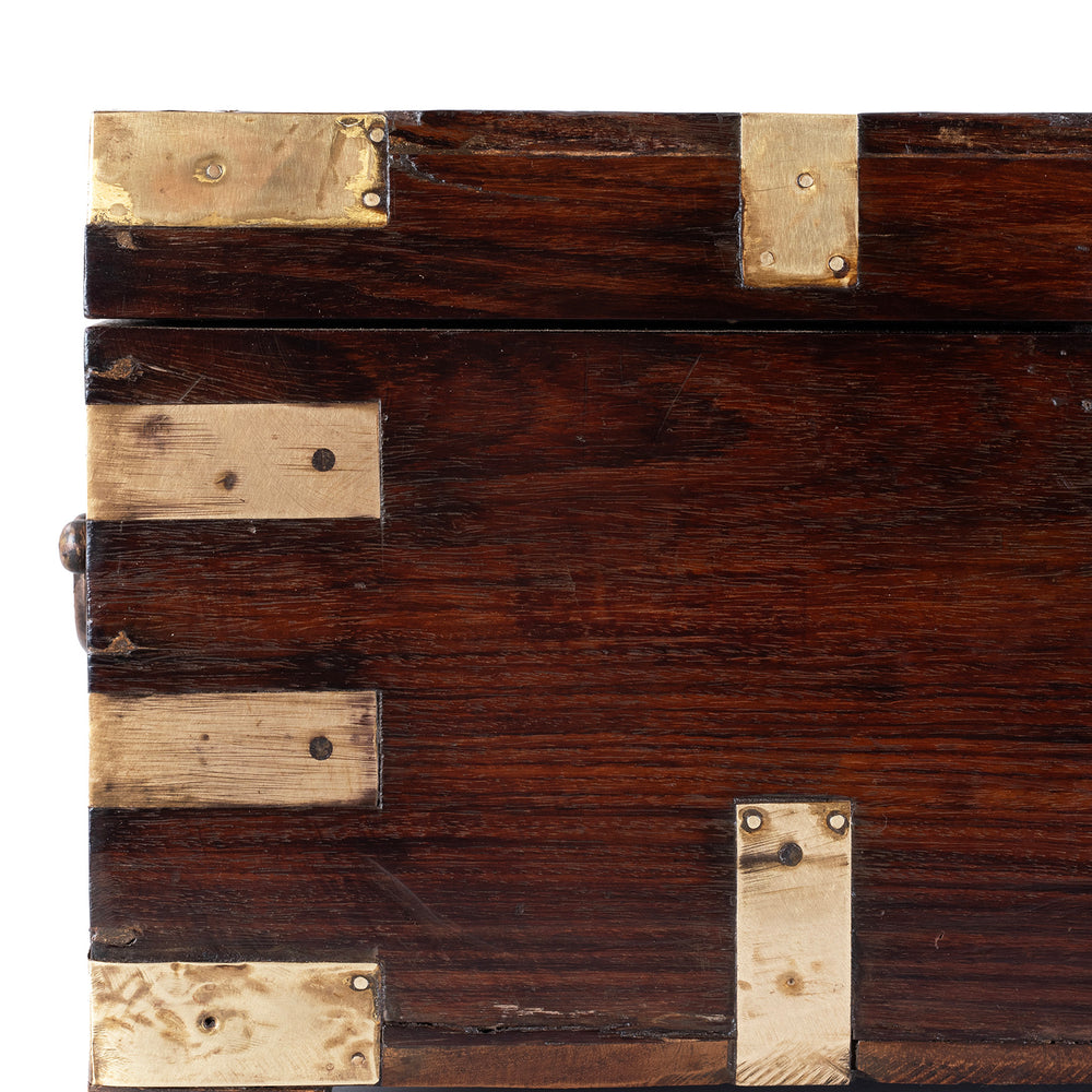 Corner Detail From Antique Indian Brass Bound Teak Jewellery Box 
