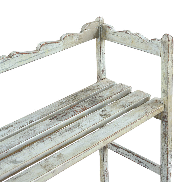 Depth Detail From Vintage Indian Green Painted Slatted Shelf | Indigo Antiques