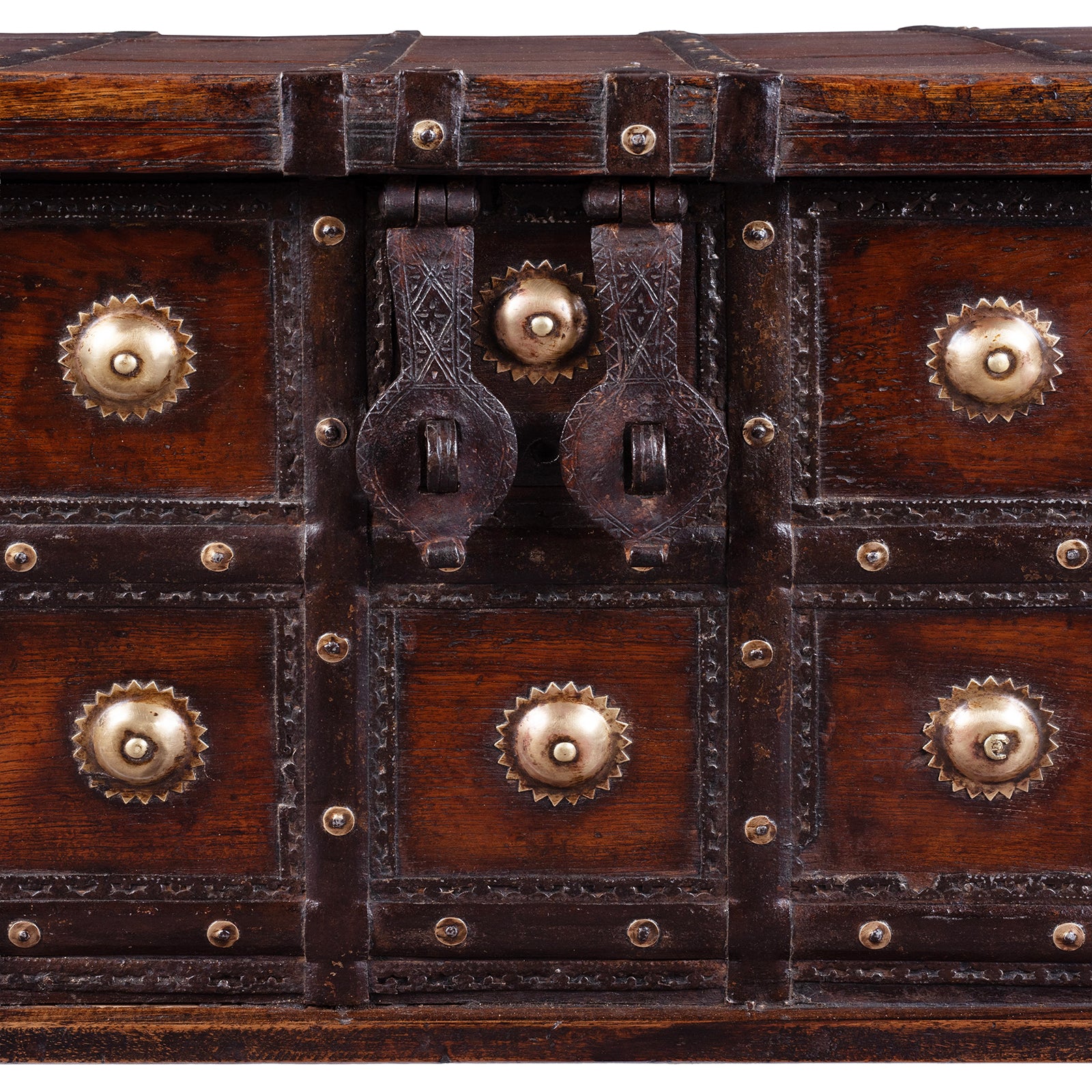 Latch Detail From 19th Century Iron Bound Teak Chest With Brass Studs From Gujarat India