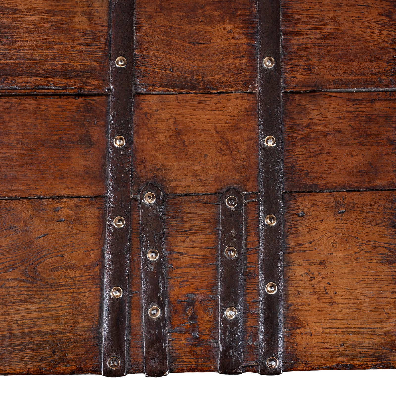 Top Down Detail From 19th Century Iron Bound Teak Chest With Brass Studs From Gujarat India