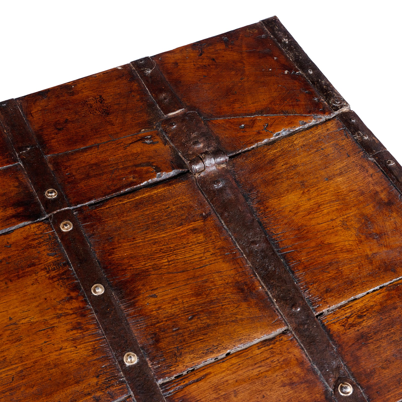 Surface Detail From 19th Century Iron Bound Teak Chest With Brass Studs From Gujarat India