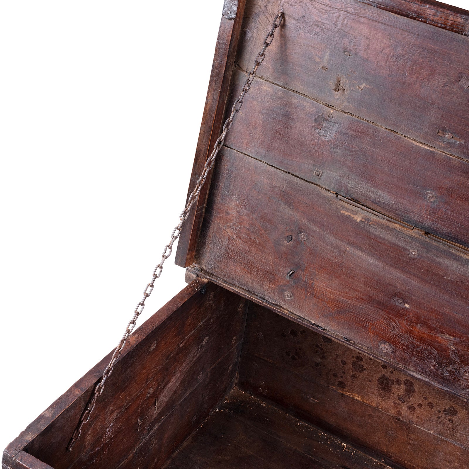 Chain Detail From 19th Century Iron Bound Teak Chest With Brass Studs From Gujarat India