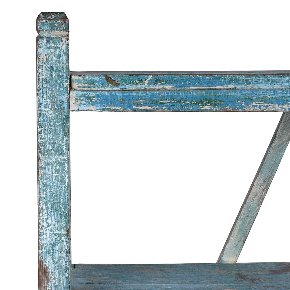 Corner Detail From Vintage Blue Indian Painted Teak Shelf From Gujarat | Indigo Antiques