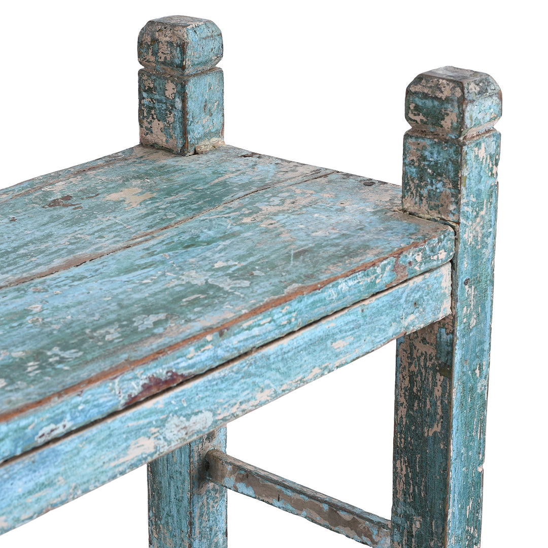 Depth Detail From Vintage Blue Indian Painted Teak Shelf From Gujarat | Indigo Antiques