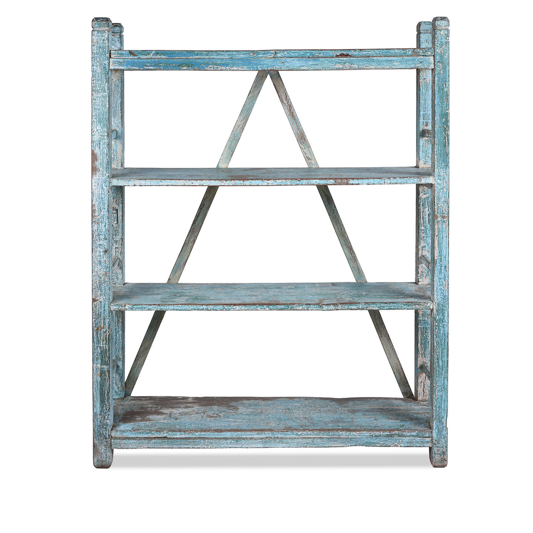 Vintage Blue Indian Painted Teak Shelf From Gujarat | Indigo Antiques
