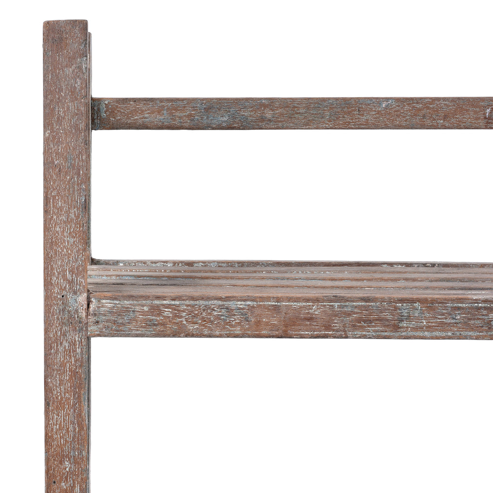 Corner Detail From Vintage Indian Slatted Teakwood Shelf | Indigo Antiques