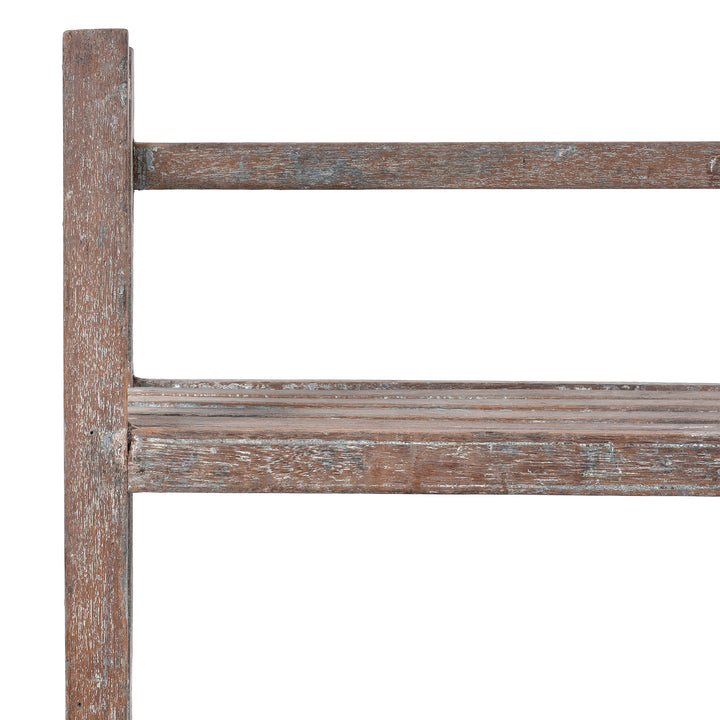 Corner Detail From Vintage Indian Slatted Teakwood Shelf | Indigo Antiques