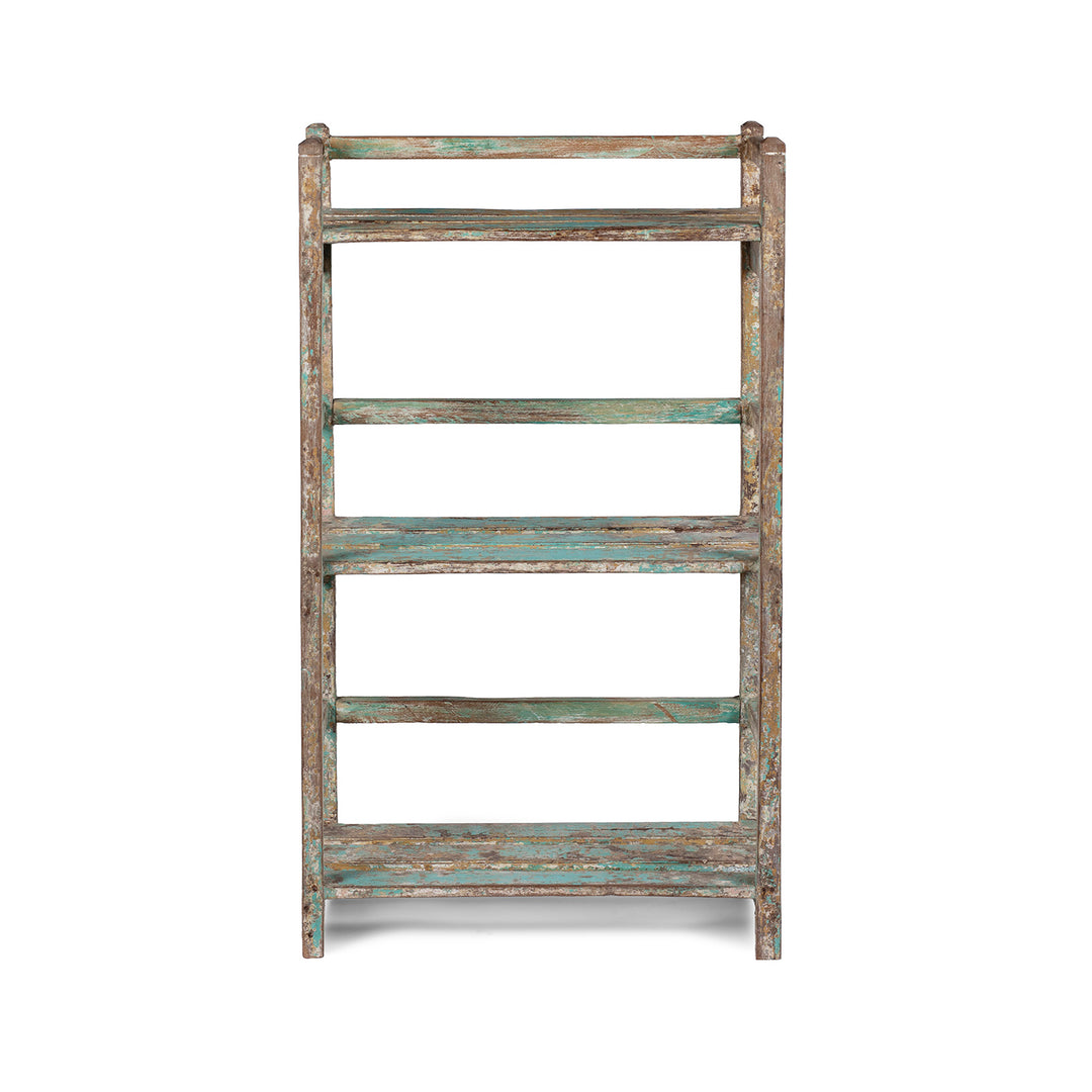 1930s Anglo Indian Teak Shelf With Layers Of Blue Green And Brown Paint