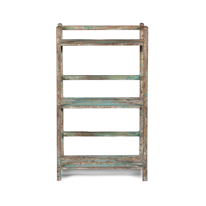 1930s Anglo Indian Teak Shelf With Layers Of Blue Green And Brown Paint