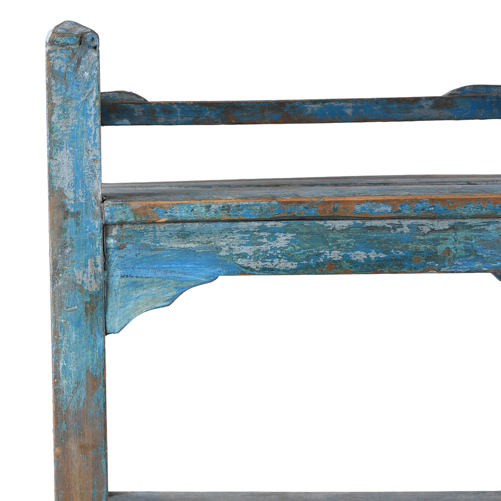 Conrer Detail From Vintage Indian Slatted Blue Shelf From Gujarat | Indigo Antiques