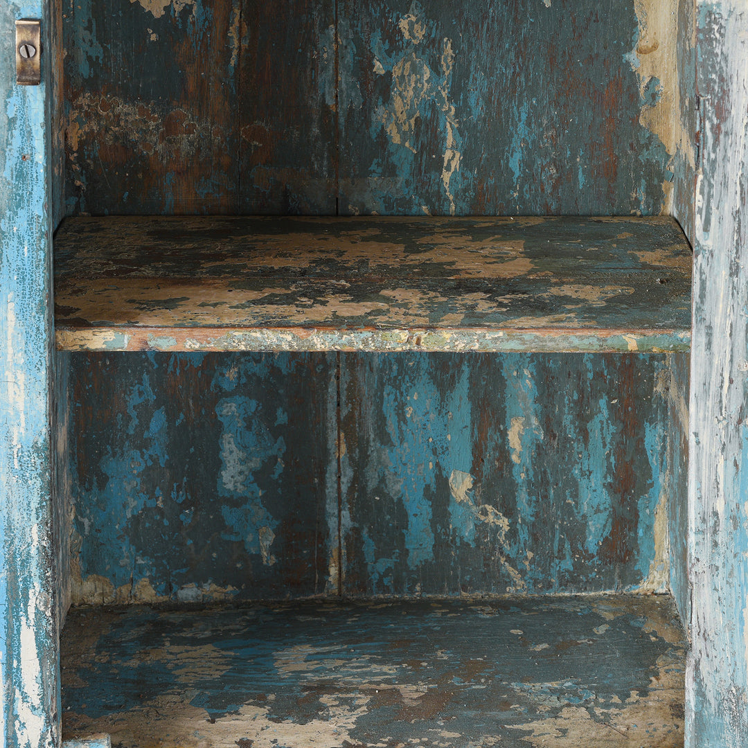 Interior Detail From Vintage Blue Painted Glazed Wall Cabinet | Indigo Antiques