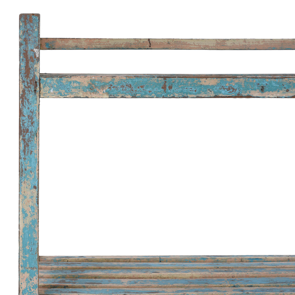 Corner Detail From Vintage Slatted Teakwood Shelf From Rajasthan | Indigo Antiques