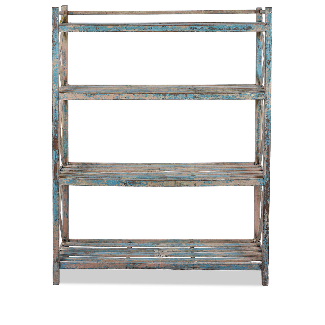 Vintage Slatted Teakwood Shelf From Rajasthan | Indigo Antiques