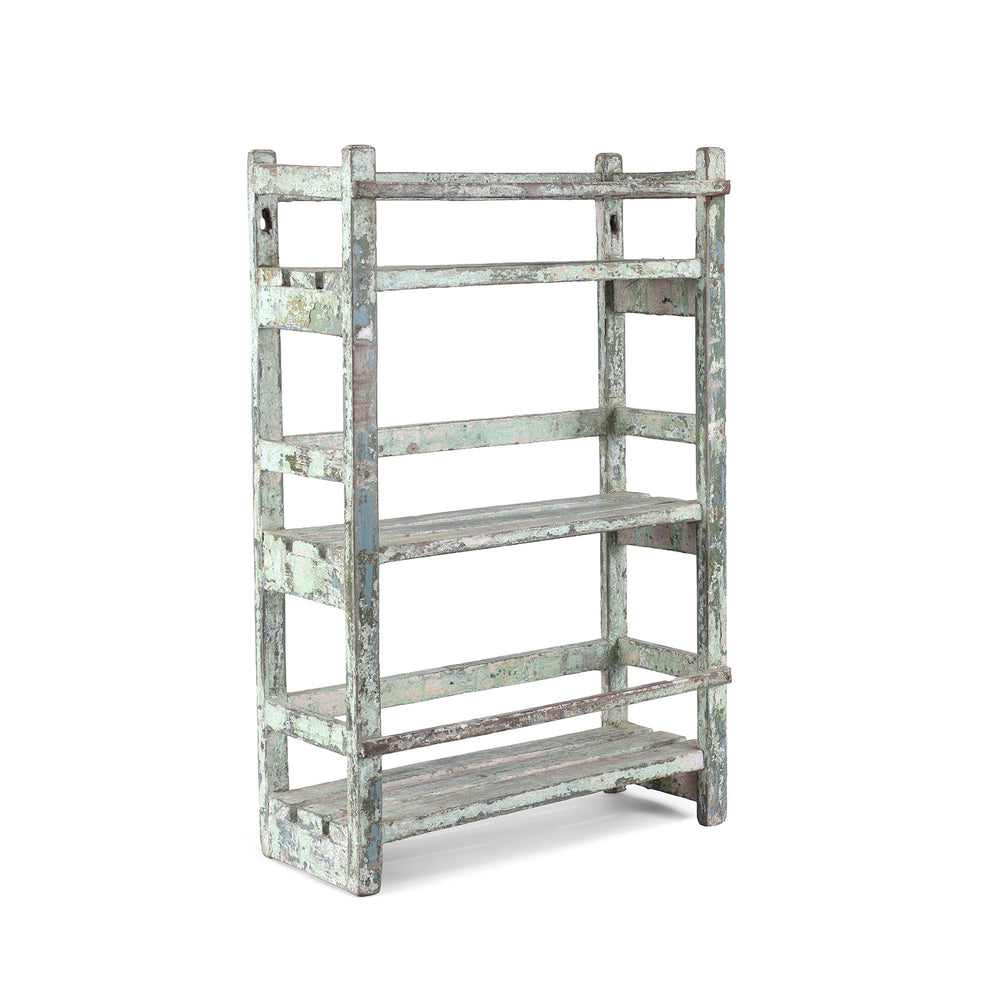 Angled View Of Vintage Small Painted Indian Slatted Shelf