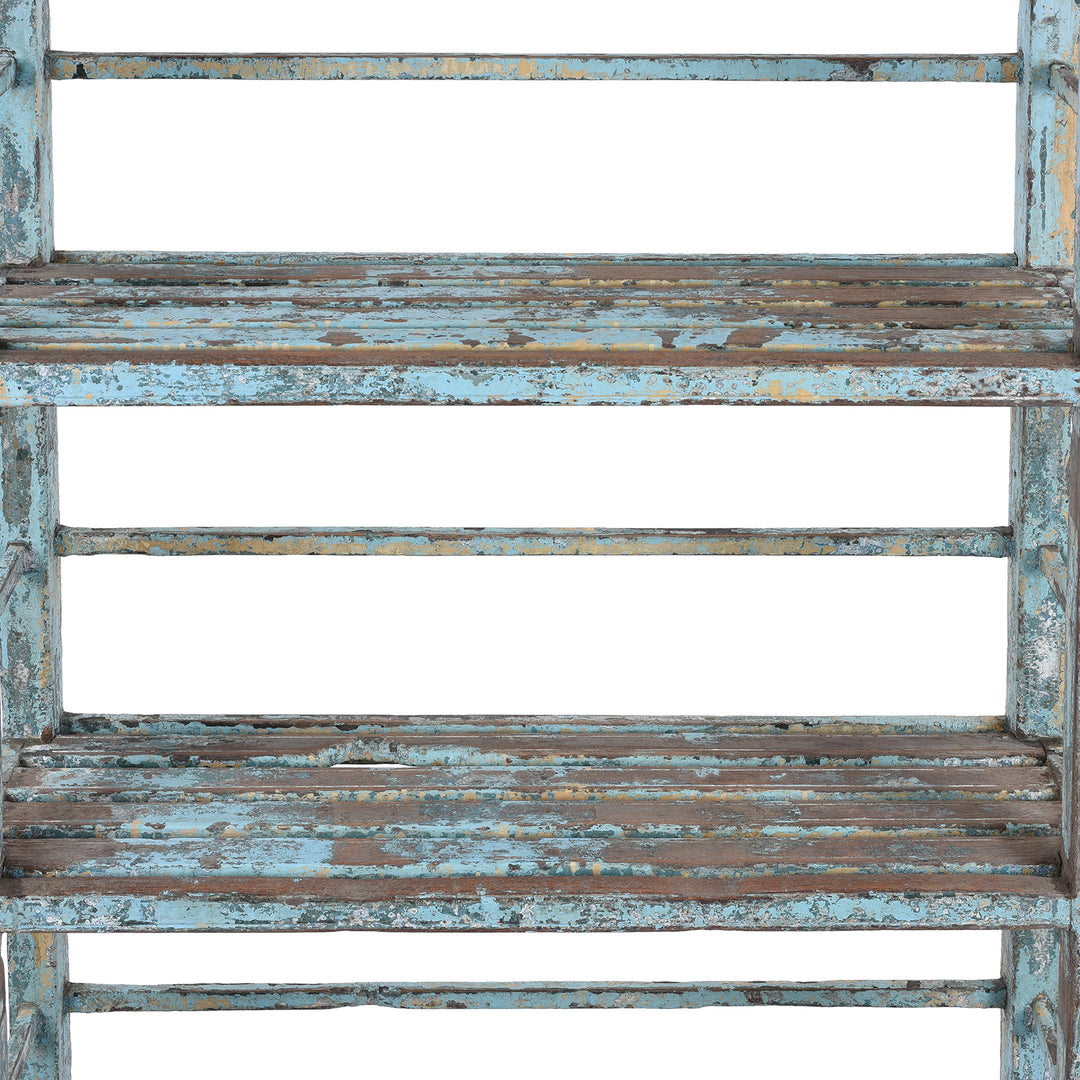 Shelf Detail From Vintage Blue Painted Indian Slatted Teak Shelf | Indigo Antiques