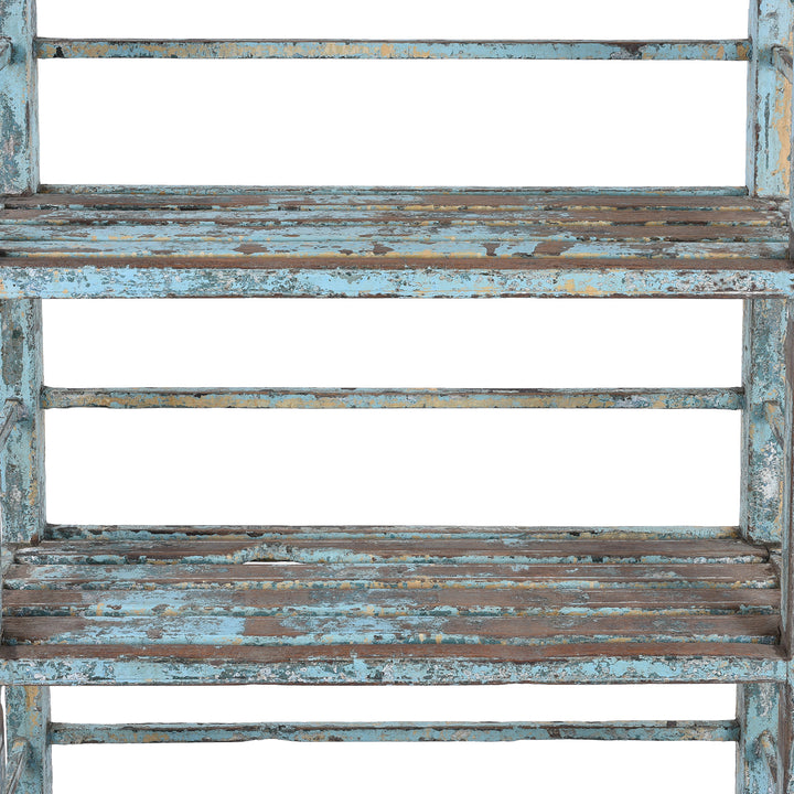 Shelf Detail From Vintage Blue Painted Indian Slatted Teak Shelf | Indigo Antiques
