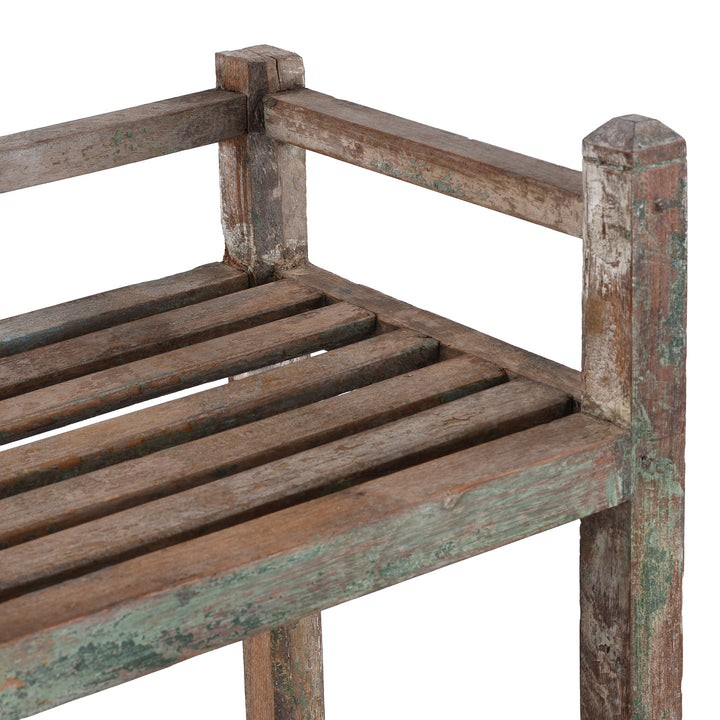 Depth Detail From Vintage Indian Painted Slatted Teak Shelf | Indigo Antiques