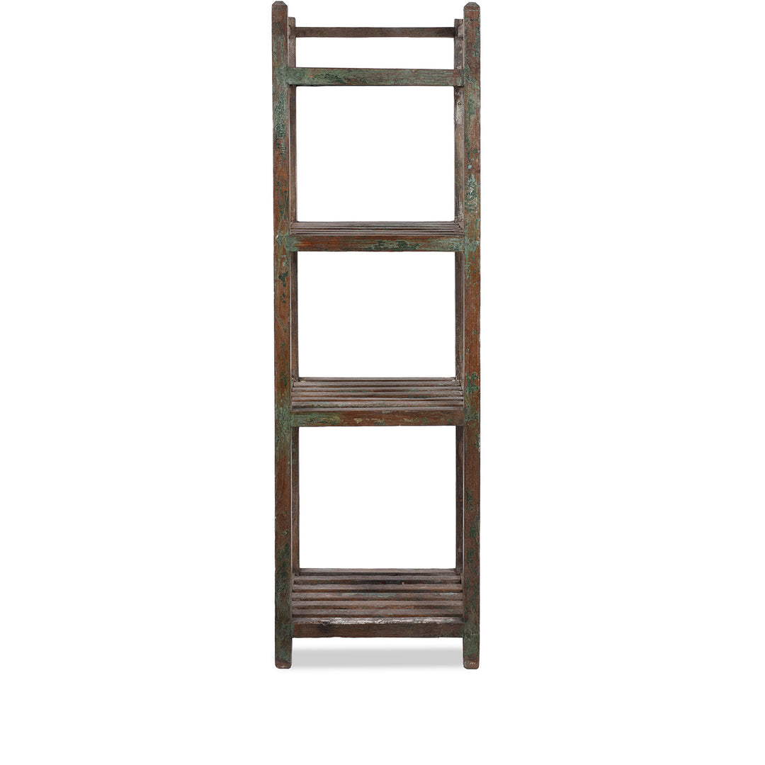 Vintage Indian Painted Slatted Teak Shelf | Indigo Antiques