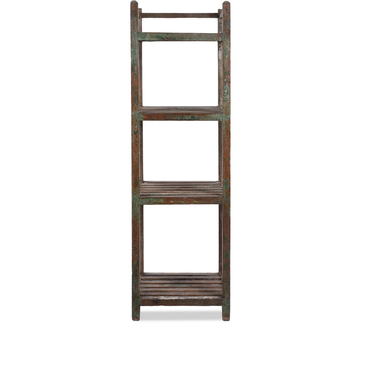 Vintage Indian Painted Slatted Teak Shelf | Indigo Antiques