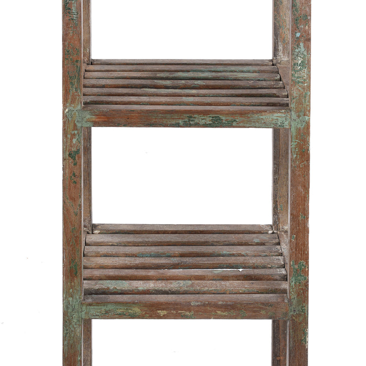 Vintage Indian Painted Slatted Teak Shelf | Indigo Antiques