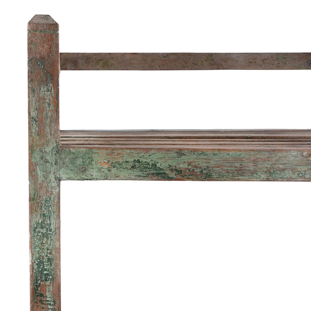 Corner Detail From Vintage Indian Painted Slatted Teak Shelf | Indigo Antiques