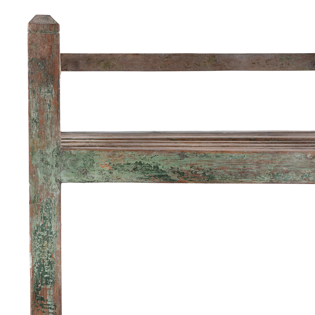 Corner Detail From Vintage Indian Painted Slatted Teak Shelf | Indigo Antiques