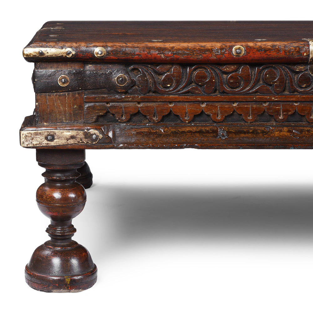 Corner Detail From Antique Indian Takhat Coffee Table From Rajasthan | Indigo Antiques