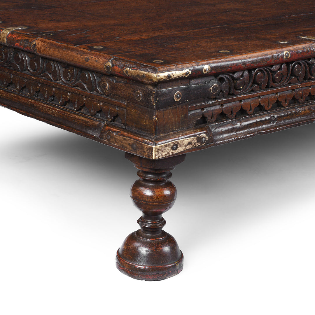 Corner Detail From Antique Indian Takhat Coffee Table From Rajasthan | Indigo Antiques