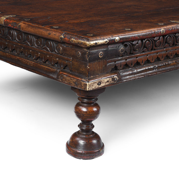 Corner Detail From Antique Indian Takhat Coffee Table From Rajasthan | Indigo Antiques