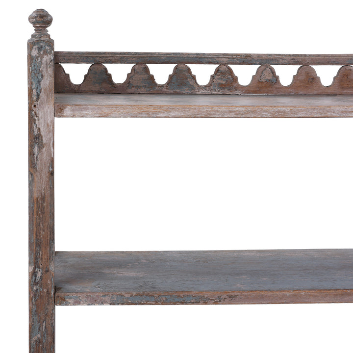 Corner Detail From Vintage Painted Indian Teak Shelf | Indigo Antiques