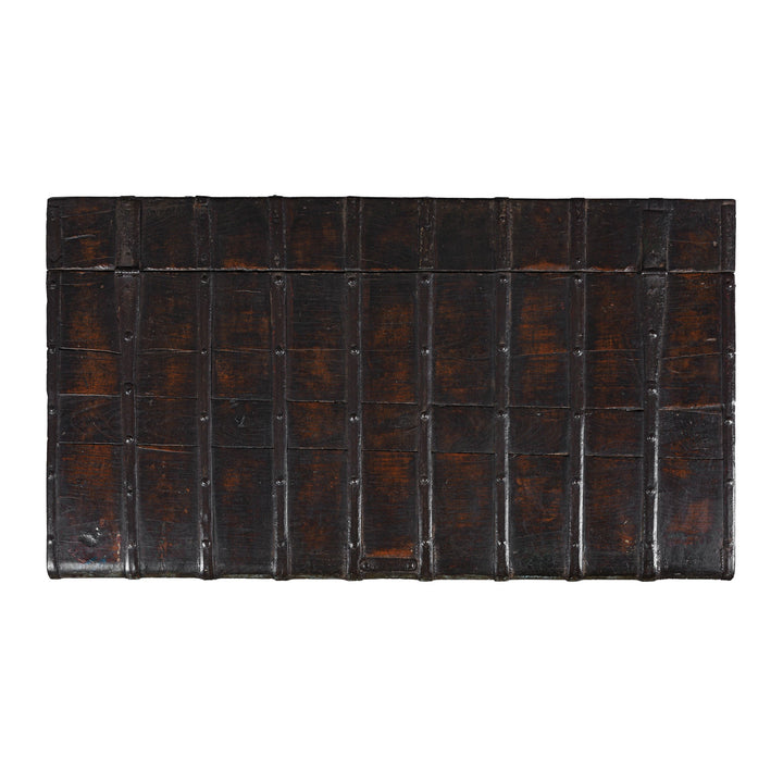 Top Down View Of Painted Teak Coffee Table Chest With Brass Studs And Iron Cladding From Gujarat India