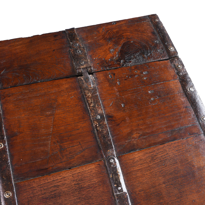 Detail From Top Of Antique Indian Painted Teak Coffee Table Chest 