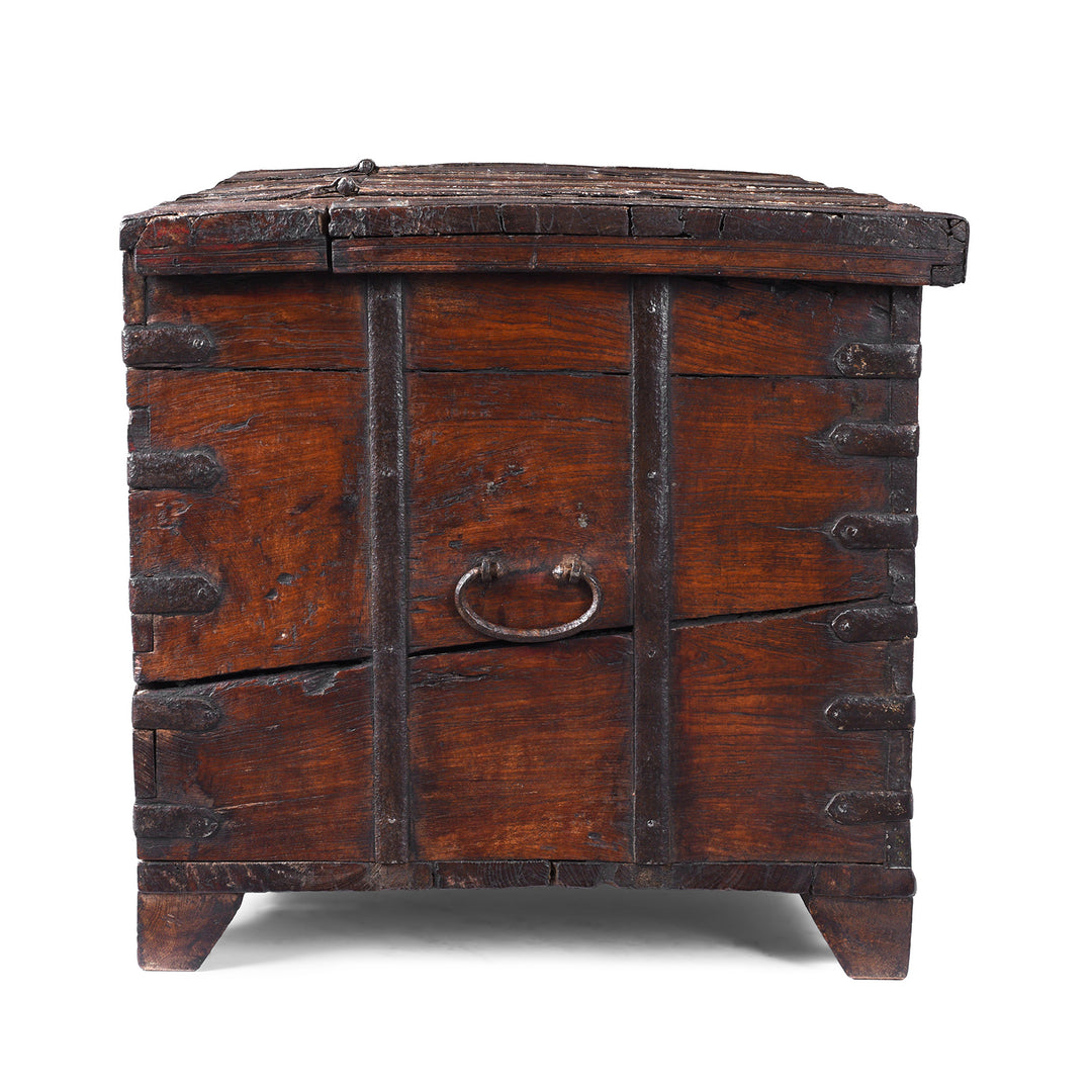Side VIew Of Antique Indian Painted Teak Coffee Table Chest 