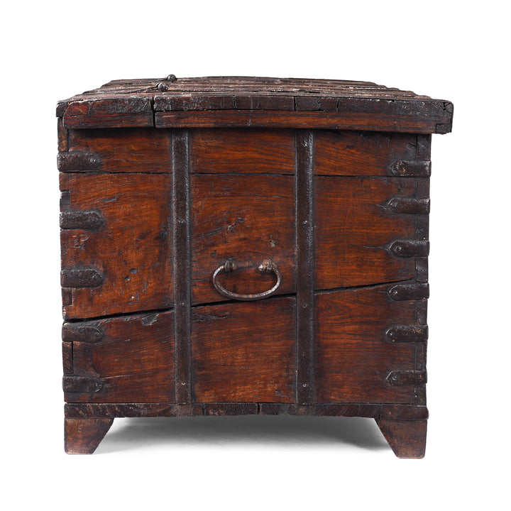Side VIew Of Antique Indian Painted Teak Coffee Table Chest 