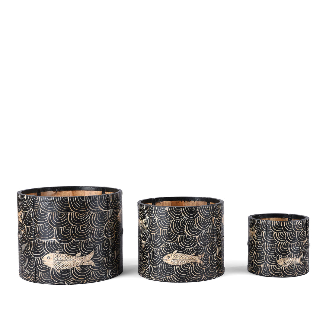 Fish Painted Indian Grain Measure Planter Group