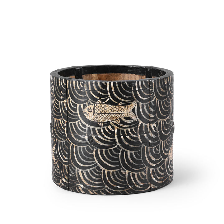 Small Fish Painted Indian Grain Measure Planter