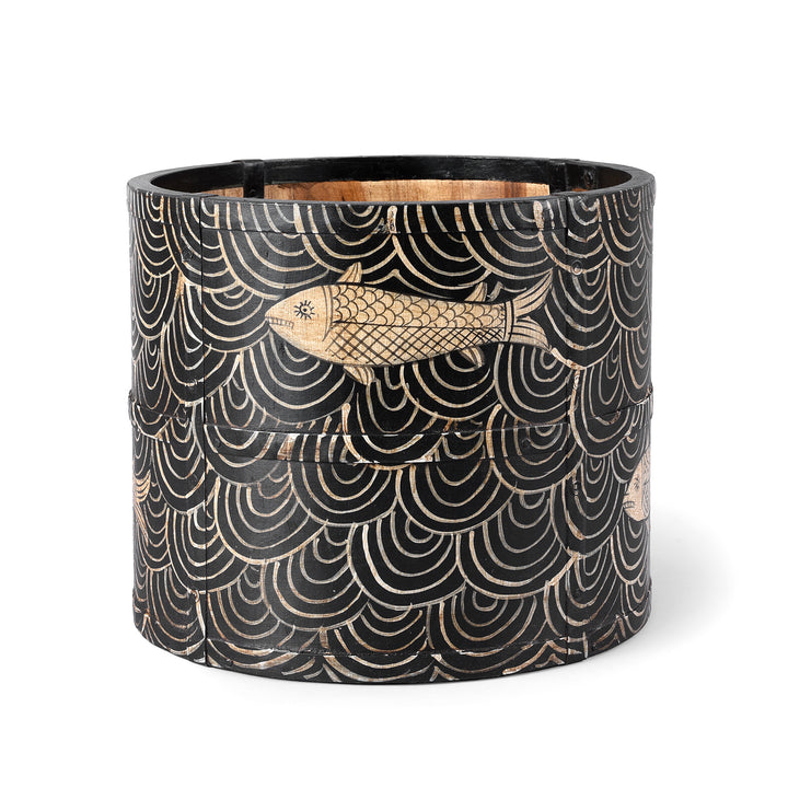 Medium Fish Painted Indian Grain Measure Planter