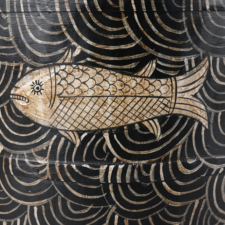 Fish Painting Detail From Fish Painted Indian Grain Measure Planter