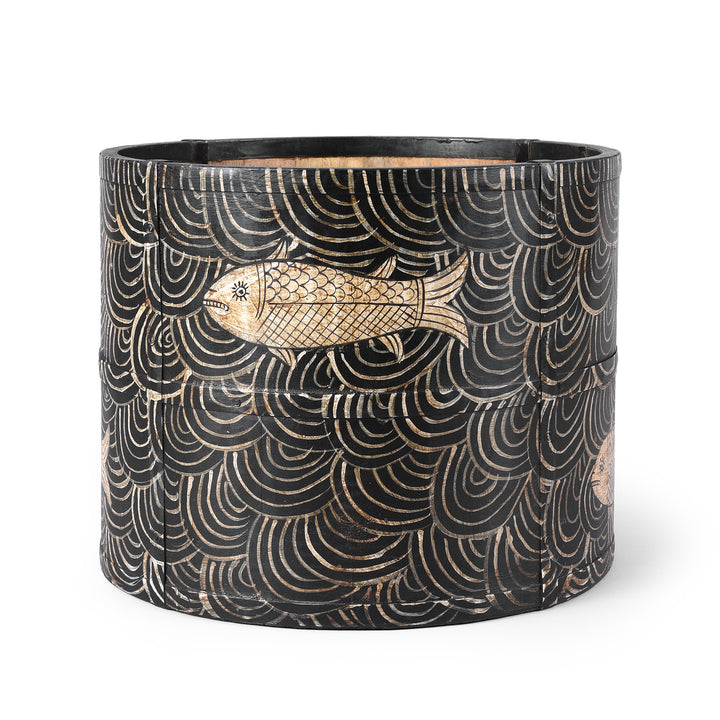 Large Fish Painted Indian Grain Measure Planter