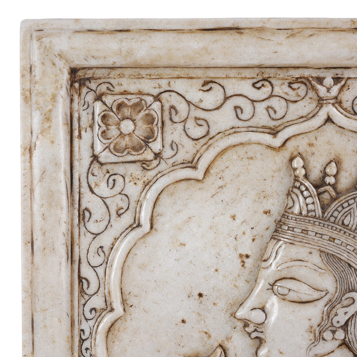 Corner Detail Showing COrner Of mughal Arch On Carved Indian Marble Panel Of A Maharaja | Indigo Antiques