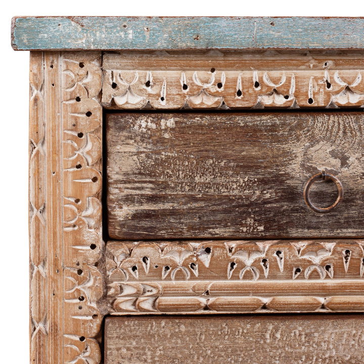 Corner Detail From Four Drawer Bedside Cabinet Made From Reclaimed Teak | Indigo Antiques