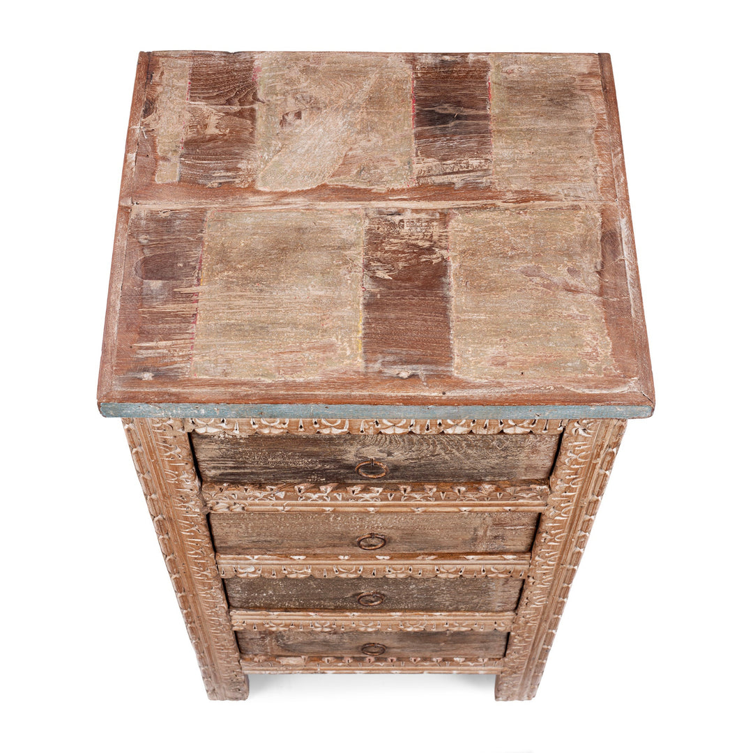 Top Down View Of Four Drawer Bedside Cabinet Made From Reclaimed Teak | Indigo Antiques