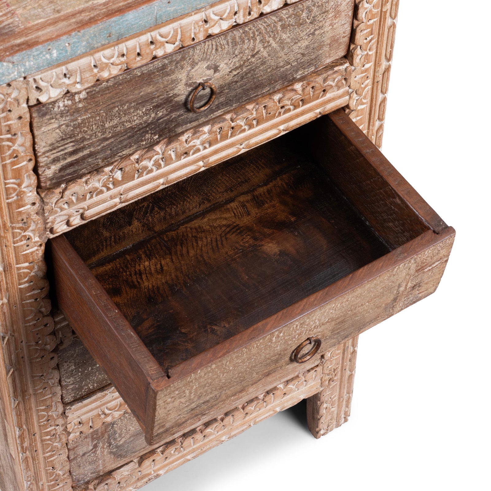 Drawer Interior From Four Drawer Bedside Cabinet Made From Reclaimed Teak | Indigo Antiques