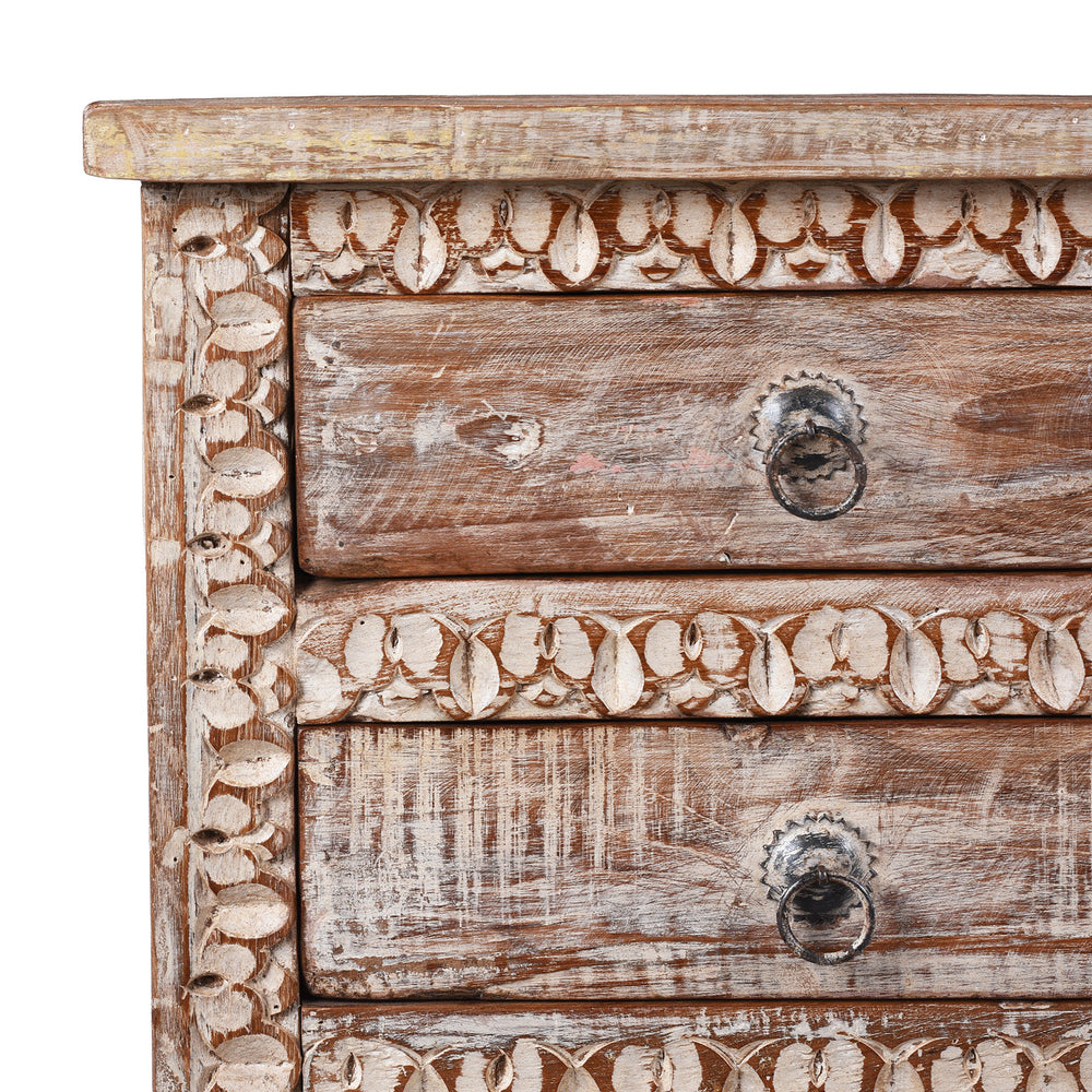 Corner Detail From 4 Drawer Bedside Cabinet Made From Reclaimed Teak | Indigo Antiques
