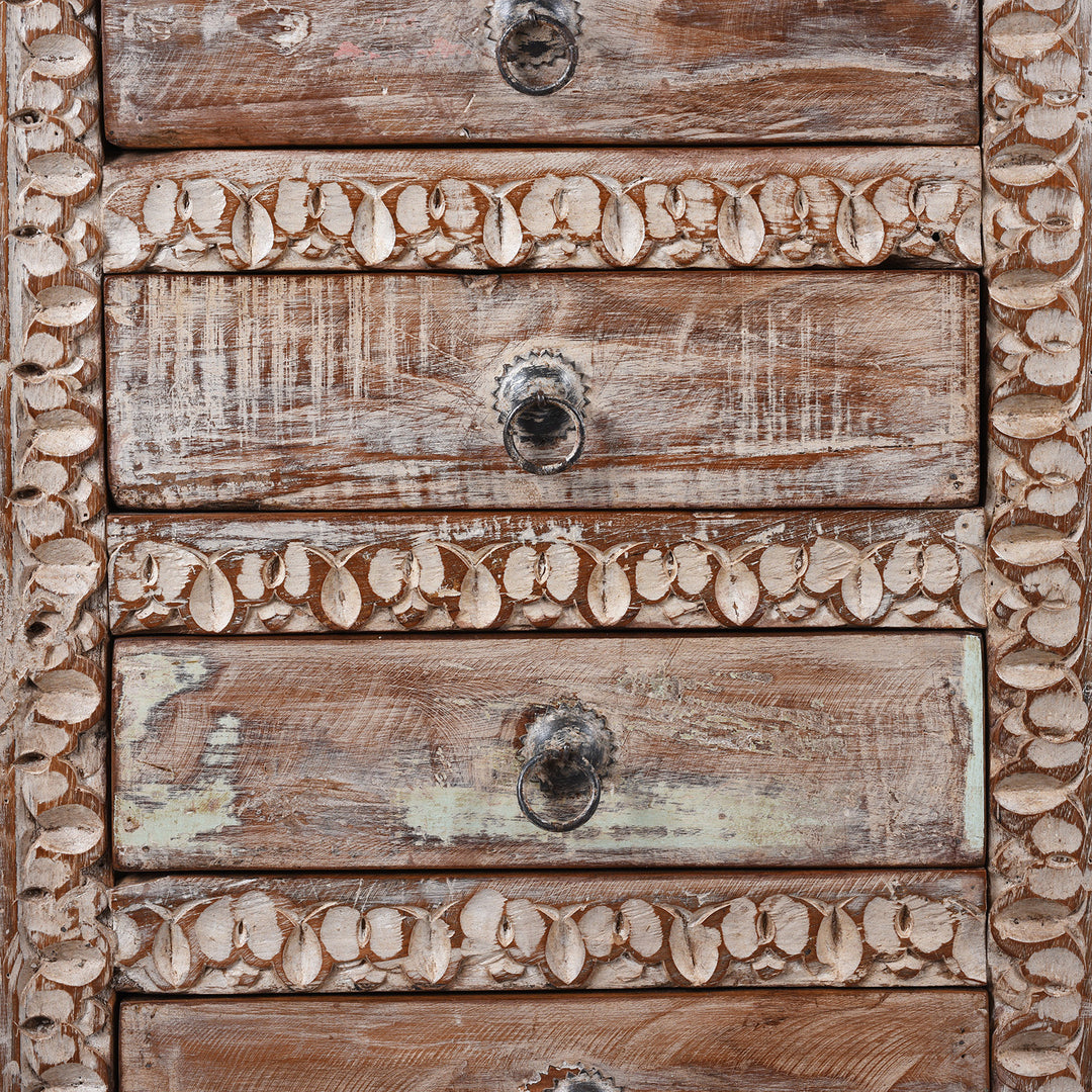 Drawer Detail From 4 Drawer Bedside Cabinet Made From Reclaimed Teak | Indigo Antiques